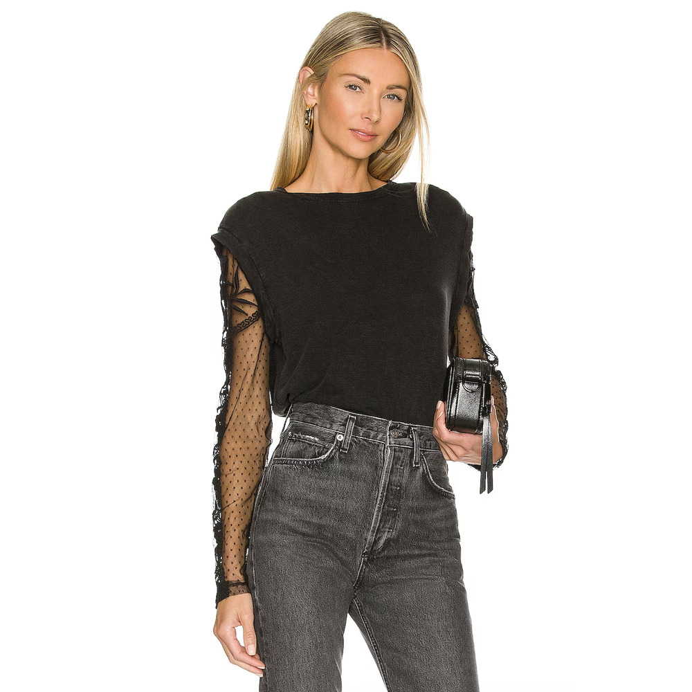 Elegant Black Lace Sleeve Women's Top
